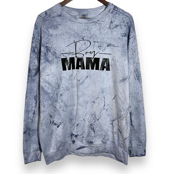 NWOT Comfort Colors Boy Mama‎ Sweatshirt Women's Size Large Marbled Blue Custom - Picture 1 of 6